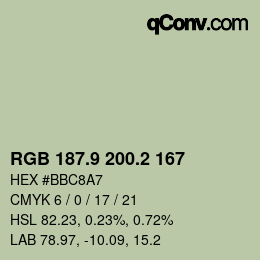 Color code: RGB 187.9 200.2 167 | qconv.com
