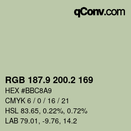 カラーコード: RGB 187.9 200.2 169 | qconv.com