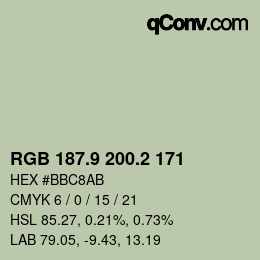 Color code: RGB 187.9 200.2 171 | qconv.com