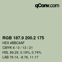 Farbcode: RGB 187.9 200.2 175 | qconv.com