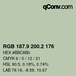 Color code: RGB 187.9 200.2 176 | qconv.com