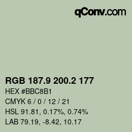 Color code: RGB 187.9 200.2 177 | qconv.com