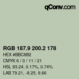 Color code: RGB 187.9 200.2 178 | qconv.com