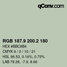 Farbcode: RGB 187.9 200.2 180 | qconv.com