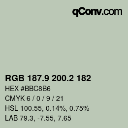 Color code: RGB 187.9 200.2 182 | qconv.com