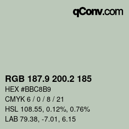 Color code: RGB 187.9 200.2 185 | qconv.com