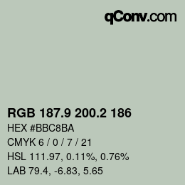 Código de color: RGB 187.9 200.2 186 | qconv.com