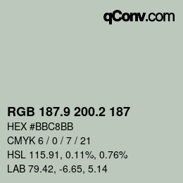 Color code: RGB 187.9 200.2 187 | qconv.com