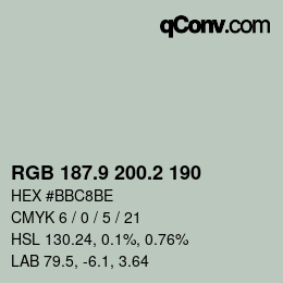 Color code: RGB 187.9 200.2 190 | qconv.com