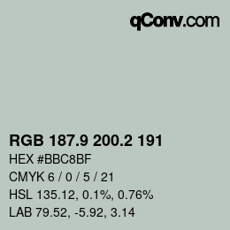 Farbcode: RGB 187.9 200.2 191 | qconv.com