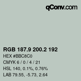 Color code: RGB 187.9 200.2 192 | qconv.com
