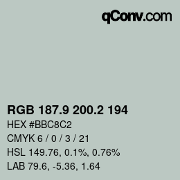 カラーコード: RGB 187.9 200.2 194 | qconv.com