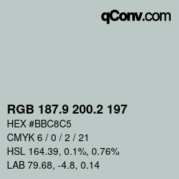 Color code: RGB 187.9 200.2 197 | qconv.com