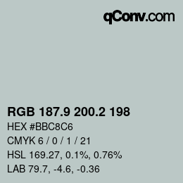 Color code: RGB 187.9 200.2 198 | qconv.com