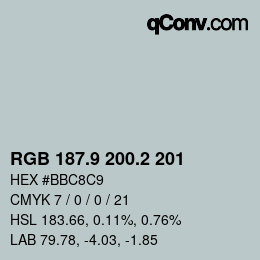 Color code: RGB 187.9 200.2 201 | qconv.com