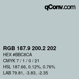 Color code: RGB 187.9 200.2 202 | qconv.com