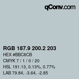 Color code: RGB 187.9 200.2 203 | qconv.com