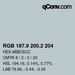 カラーコード: RGB 187.9 200.2 204 | qconv.com