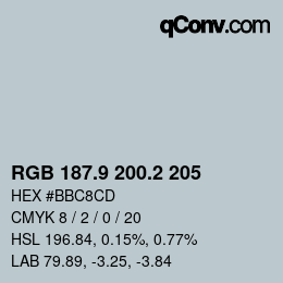 Color code: RGB 187.9 200.2 205 | qconv.com