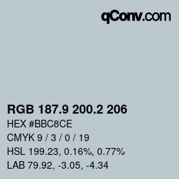 Farbcode: RGB 187.9 200.2 206 | qconv.com