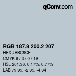 Color code: RGB 187.9 200.2 207 | qconv.com