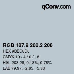 Color code: RGB 187.9 200.2 208 | qconv.com