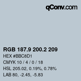 Color code: RGB 187.9 200.2 209 | qconv.com