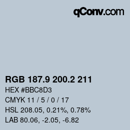Farbcode: RGB 187.9 200.2 211 | qconv.com
