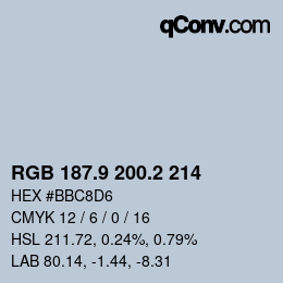 Farbcode: RGB 187.9 200.2 214 | qconv.com