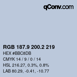 Color code: RGB 187.9 200.2 219 | qconv.com