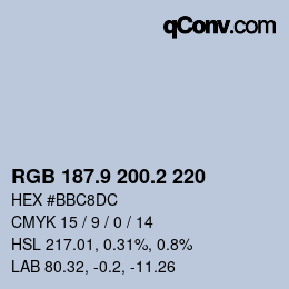 Farbcode: RGB 187.9 200.2 220 | qconv.com