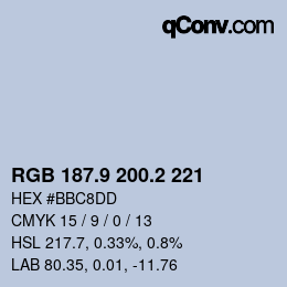 Farbcode: RGB 187.9 200.2 221 | qconv.com