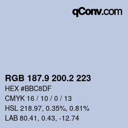 カラーコード: RGB 187.9 200.2 223 | qconv.com