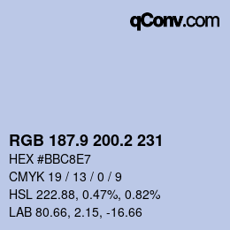 Color code: RGB 187.9 200.2 231 | qconv.com