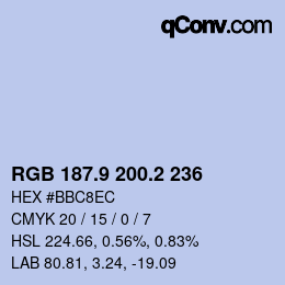 カラーコード: RGB 187.9 200.2 236 | qconv.com