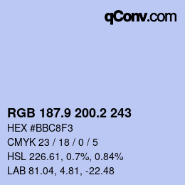 カラーコード: RGB 187.9 200.2 243 | qconv.com