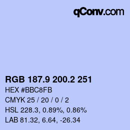 カラーコード: RGB 187.9 200.2 251 | qconv.com