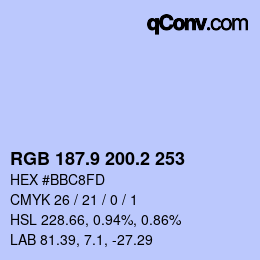 Farbcode: RGB 187.9 200.2 253 | qconv.com