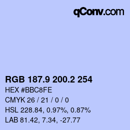 Farbcode: RGB 187.9 200.2 254 | qconv.com