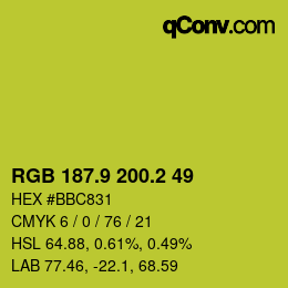 カラーコード: RGB 187.9 200.2 49 | qconv.com