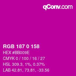 Color code: RGB 187 0 158 | qconv.com