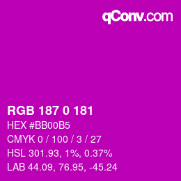 Color code: RGB 187 0 181 | qconv.com