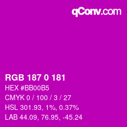 Color code: RGB 187 0 181 | qconv.com