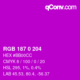 颜色代码: RGB 187 0 204 | qconv.com