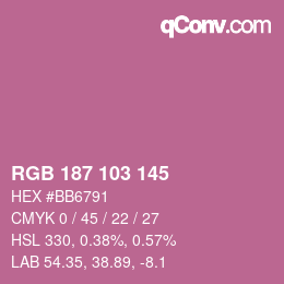 Color code: RGB 187 103 145 | qconv.com