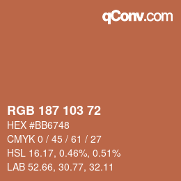 Color code: RGB 187 103 72 | qconv.com