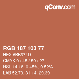 Color code: RGB 187 103 77 | qconv.com