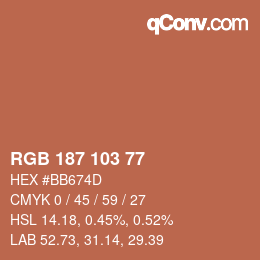 Color code: RGB 187 103 77 | qconv.com