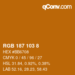 Color code: RGB 187 103 8 | qconv.com