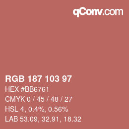 Color code: RGB 187 103 97 | qconv.com